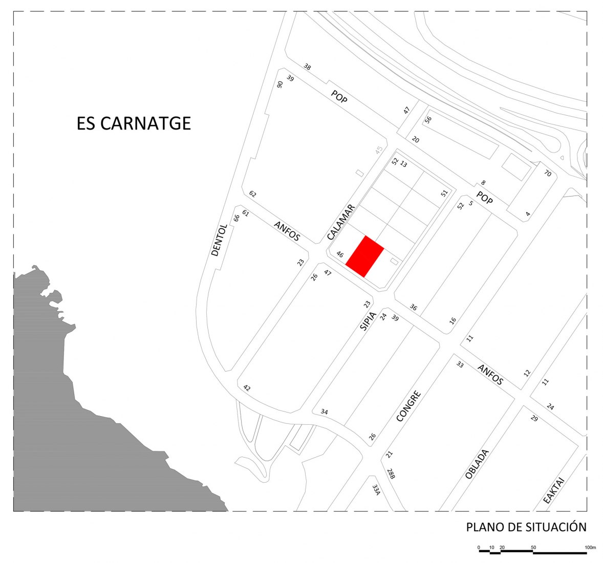 Plano de situación. Casa es Carnatge por MIEL Arquitectos. Imagen cortesía de MIEL Arquitectos