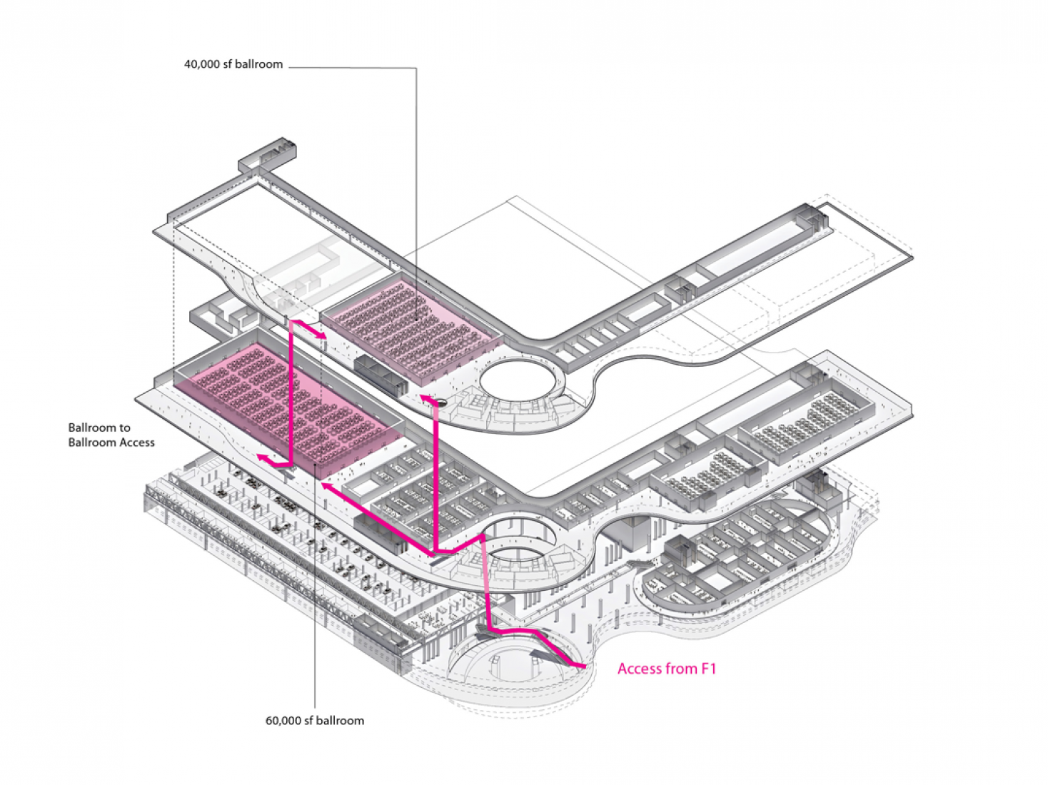 Axonometric program. Miami Beach Convention Center. Image courstesy of OMA.