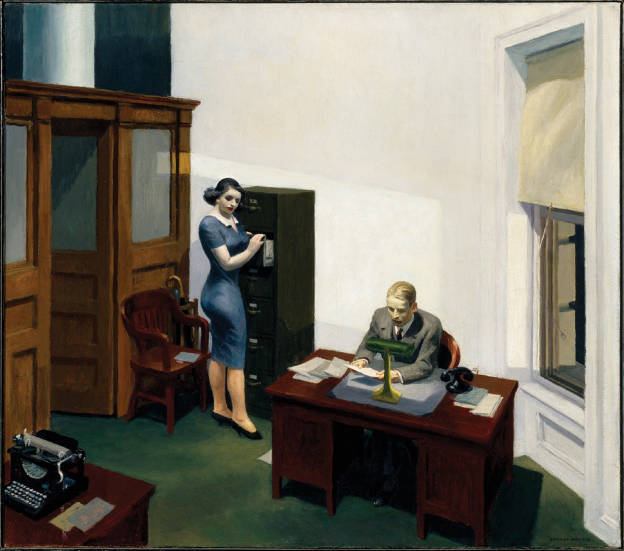 Edward Hopper (1882–1967). Office at Night, 1940. Óleo sobre lienzo, 22 3/16 x 25 1/8 in. (56.4 x 63.8 cm). Walker Art Center, Minneapolis; Regale de T. B. Walker Foundation, Gilbert M. Walker Fund. 
