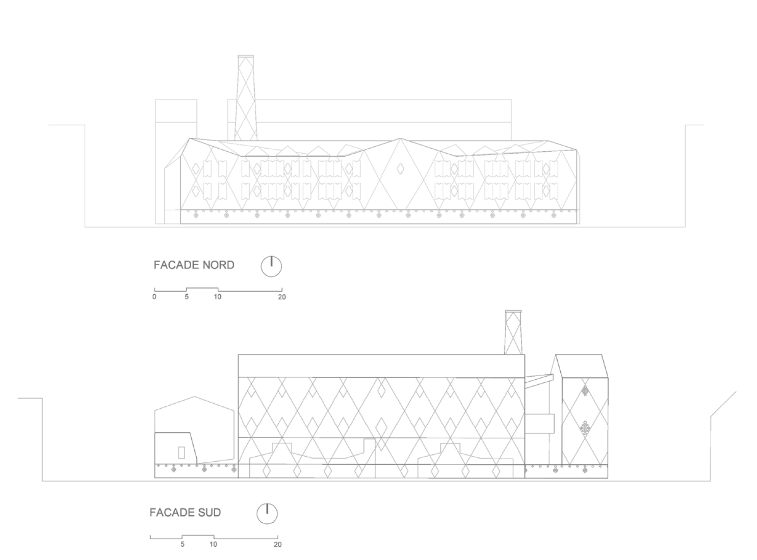 North and south elevations, Intermunicipal school complex by Vincent Parreira – AAVP Architecture. Courtesy of Metropolis Communication.