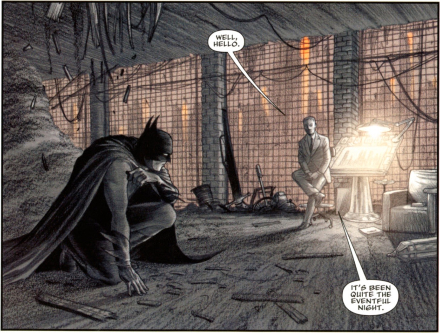 Viñeta de A panel from Batman: Death by Design.