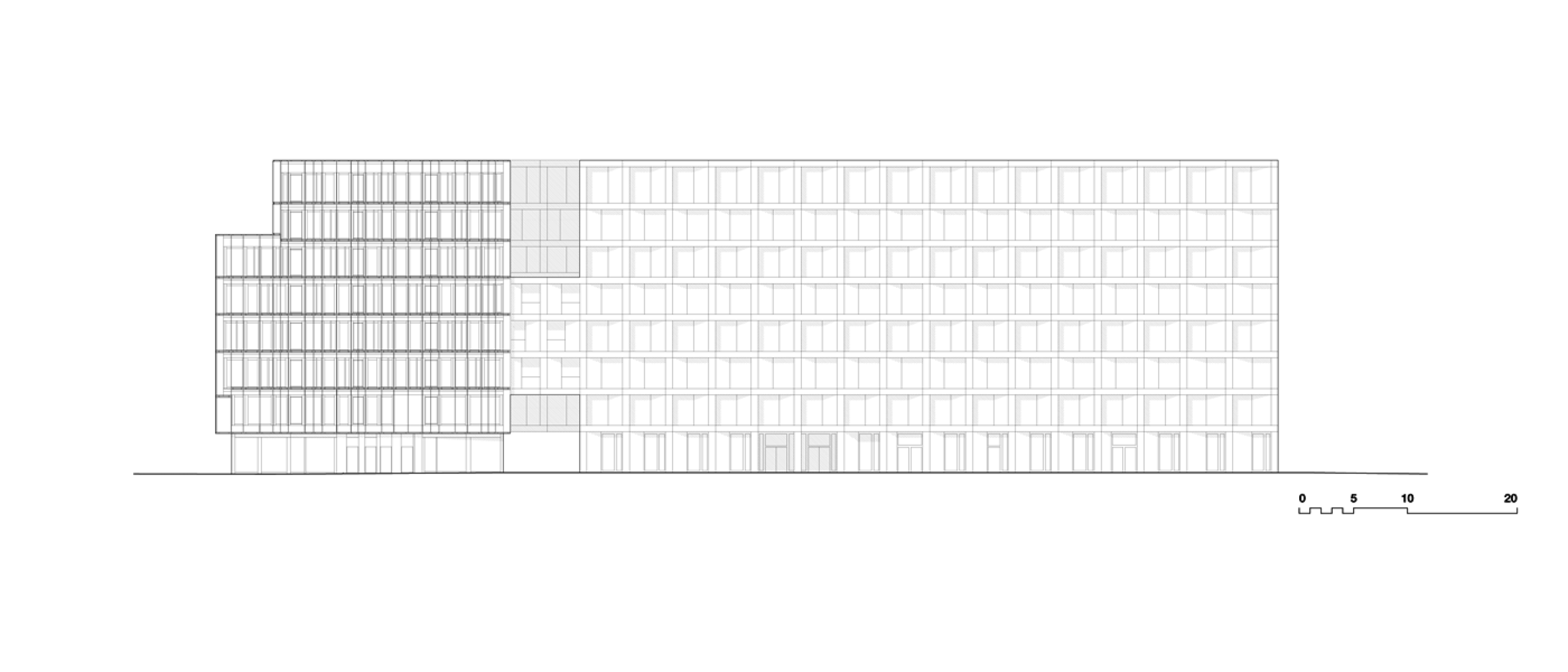 Alzado Freischützgasse (Haus Lagerstrasse / Haus Freischützgasse). Freischützgasse House, Europaallee 21, por David Chipperfield Architects. Imagen © cortesía de David Chipperfield Architects.