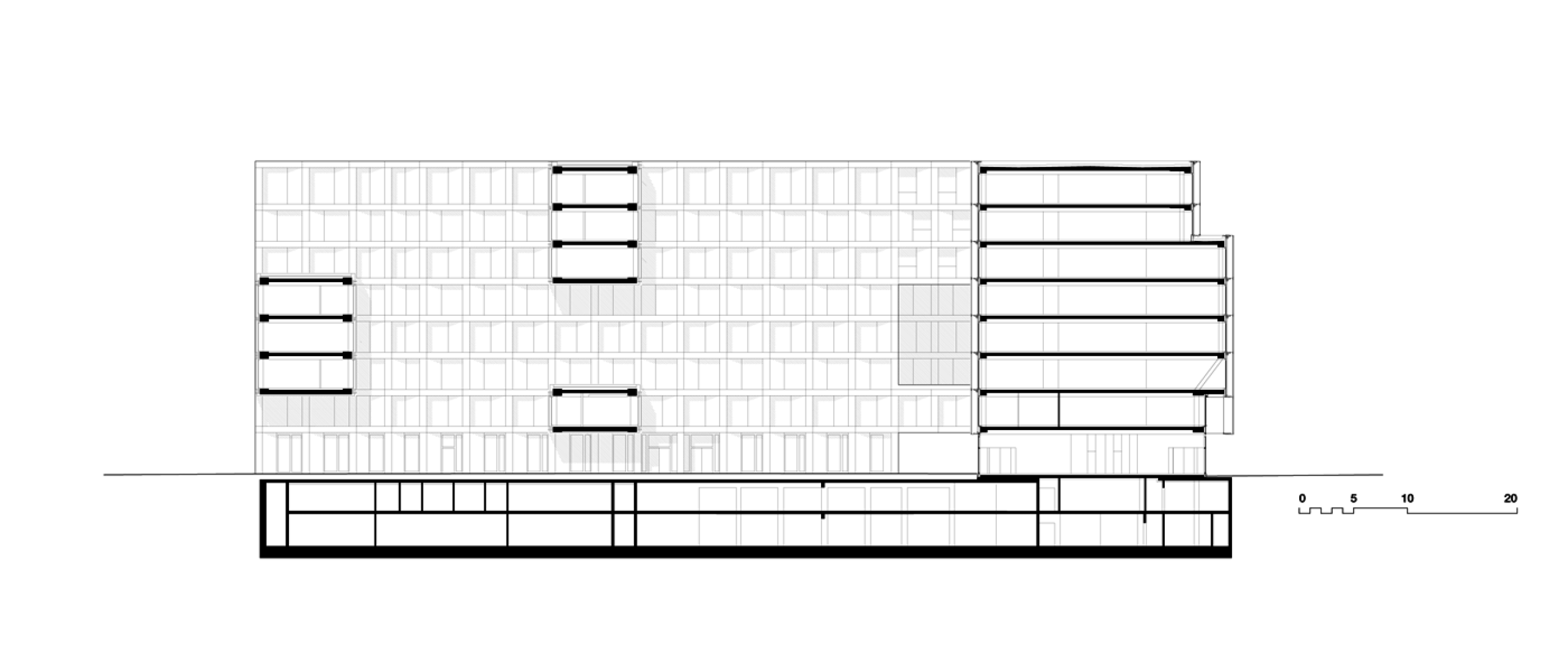 Sección Haus Freischützgasse. Freischützgasse House, Europaallee 21, por David Chipperfield Architects. Imagen © cortesía de David Chipperfield Architects.