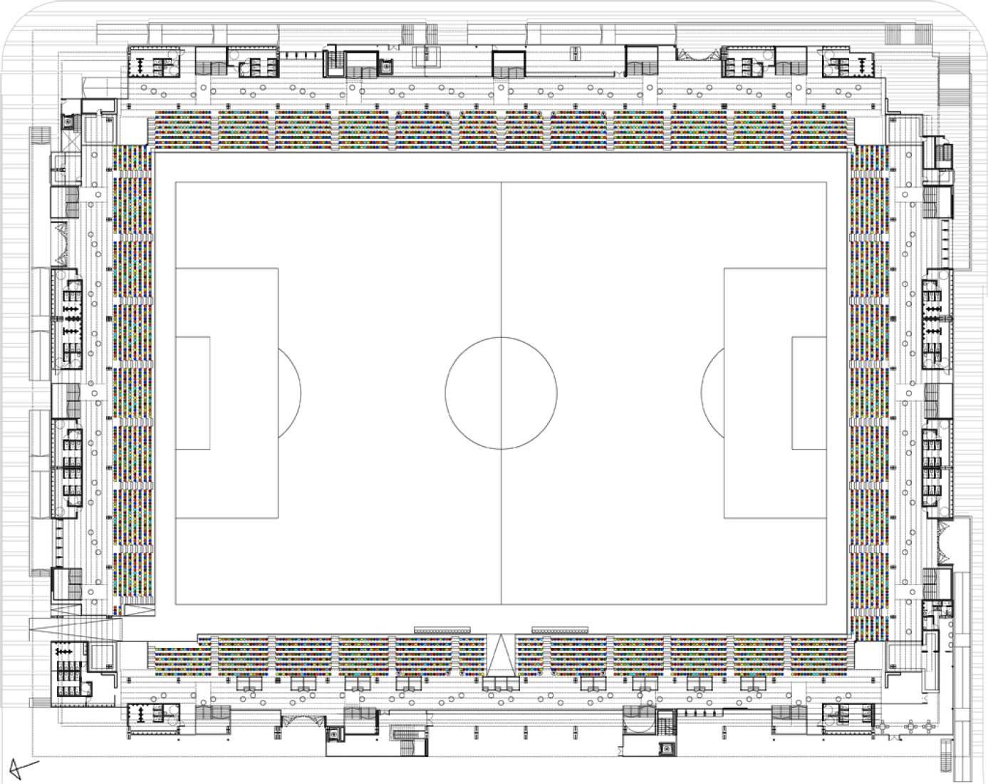 General floor,New Estadium in Pasaron by esús Llamazares and Galo Zayas. Courtesy of ACXT Arquitectos.