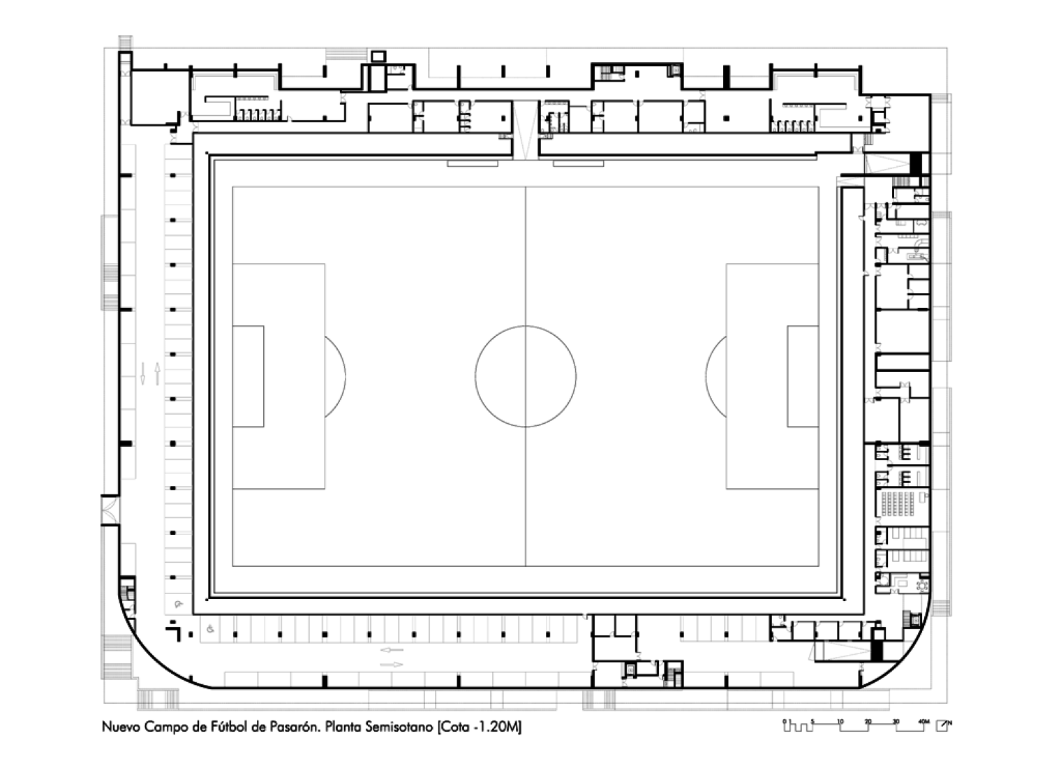 Lower ground floor, New Estadium in Pasaron by esús Llamazares and Galo Zayas. Courtesy of ACXT Arquitectos.
