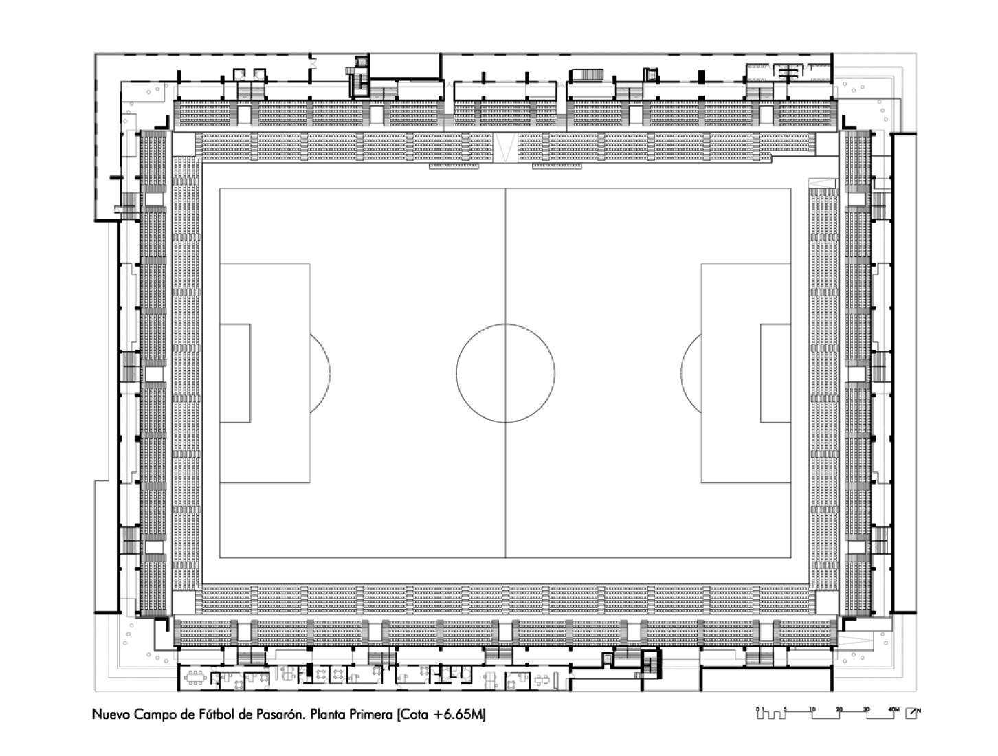 First floor,New Estadium in Pasaron by esús Llamazares and Galo Zayas. Courtesy of ACXT Arquitectos.