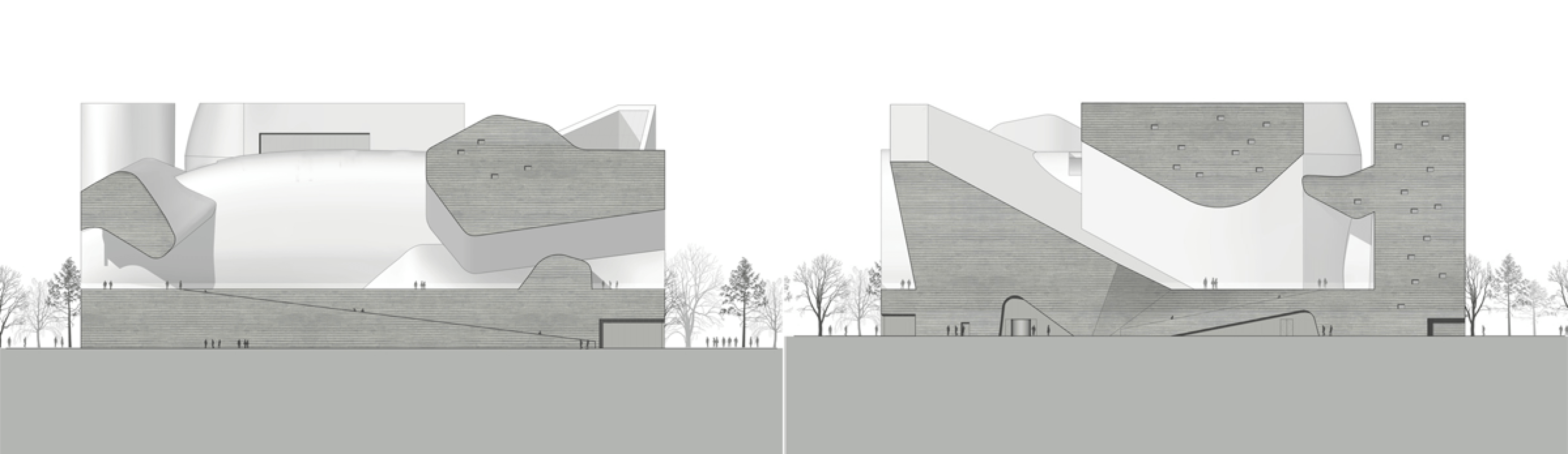 Secciones. Tianjin Ecociudad Ecología y planificación de Museos diseñados por Steven Holl Architects.