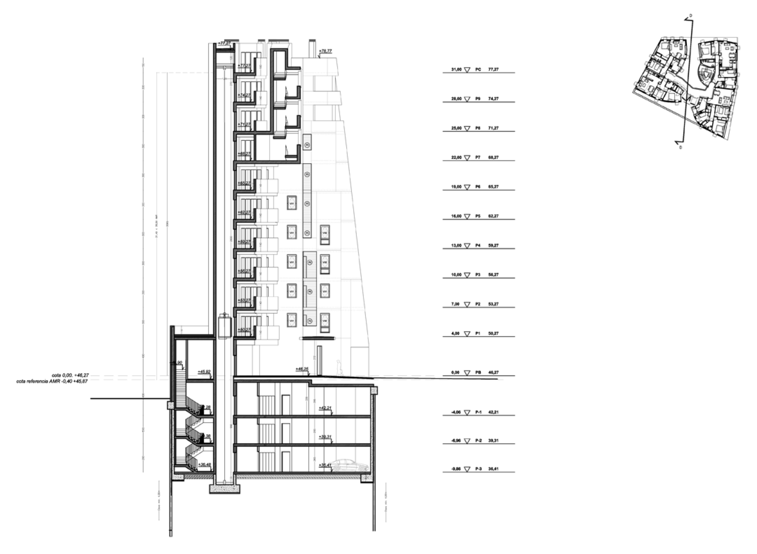 Section, Collective housing in Torre Baró by Josep Miàs.