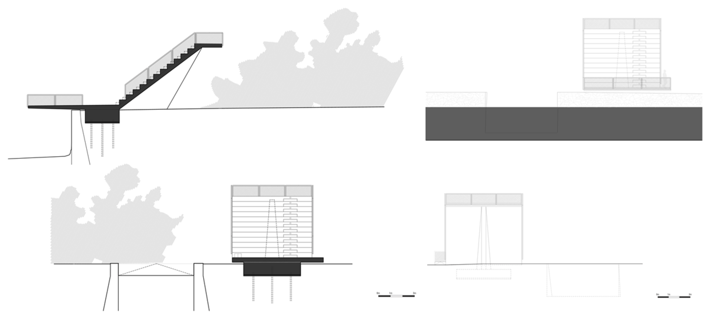 Sections and elevations. Rio de Moinhos Open Air Theatre. Courtesy of Ateliermob.