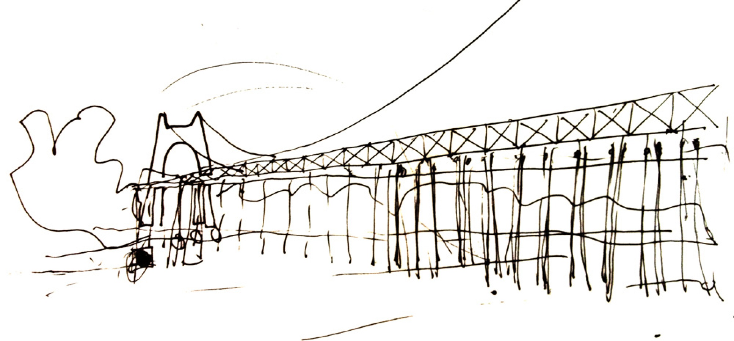 Croquís del proyecto. Intervención en el puente colgante de Amposta por el estudio de Ana Morcillo y Jonathan Rule. Fotografía cortesía de los autores.