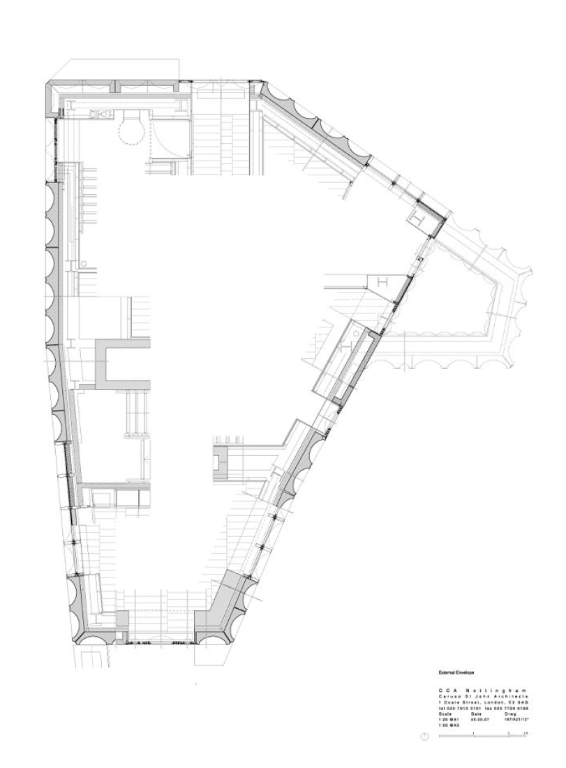 Plano de detalles de fachada © Caruso St John Architects.