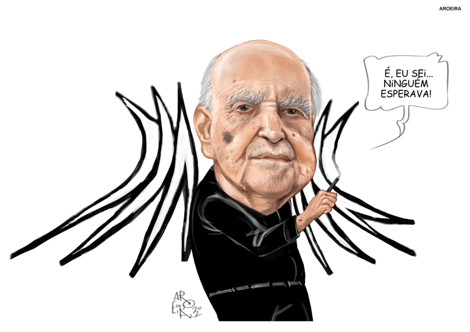 Oscar Niemeyer por Aroeira. "Nosso Oscar Niemeyer". Biblioteca Latino-americana Victor Civita.