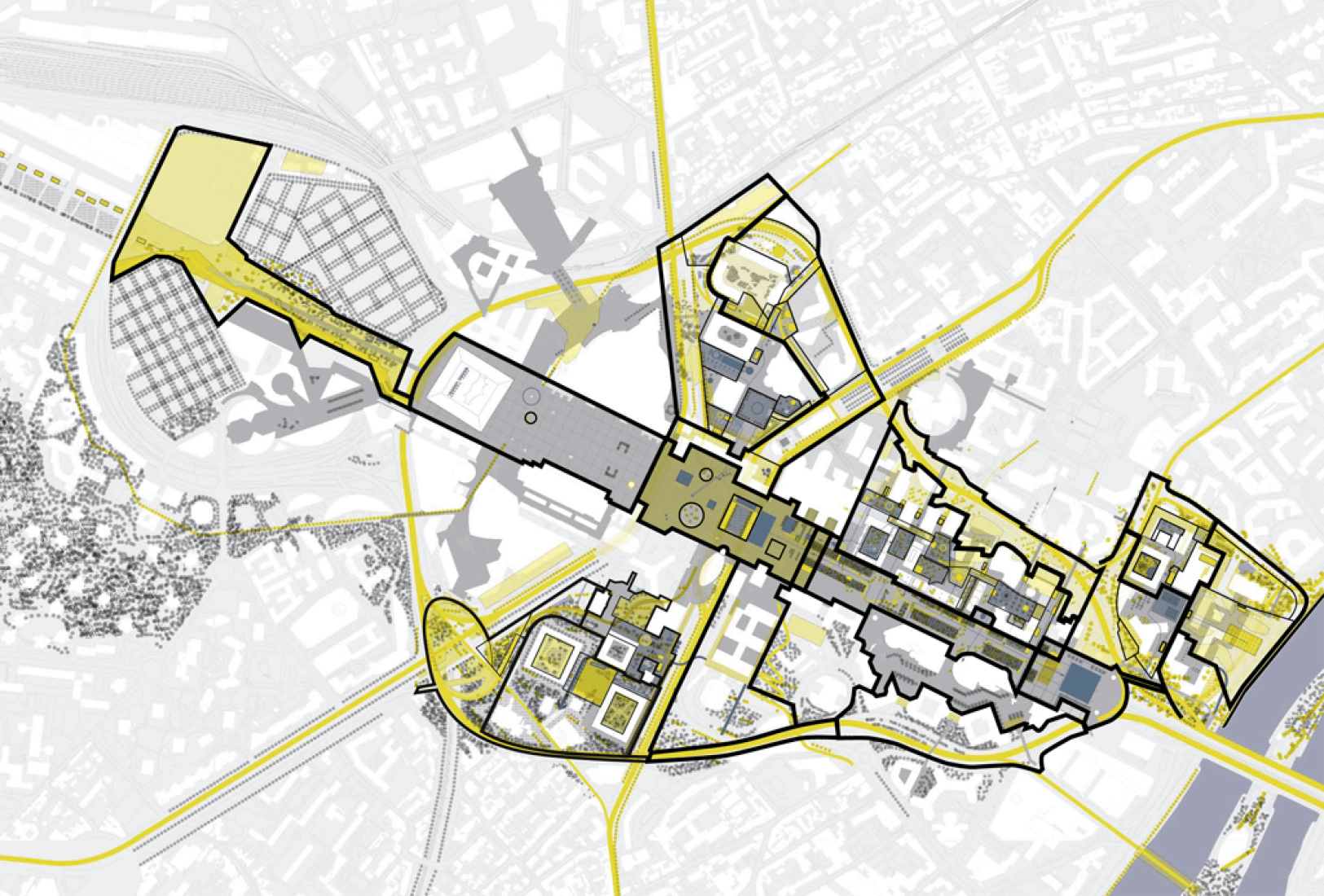 Localización de la propuesta para el  Masterplan en el distrito financiero de La Défense, París. Cortesía de AWP-HHF.
