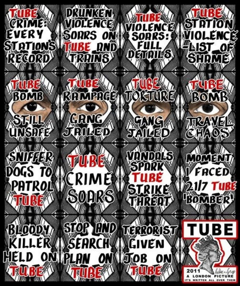 Tube, 2011, 118 7/8 x 100 in. (302 x 254 cm). 'LONDON PICTURES' by Gilbert & George.