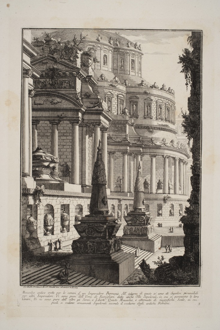 Mausoleo antiguo erigido para las cenizas de un emperador romano. Prima Parte di Architetture, e Prospettive (1743). Fondazione Giorgio Cini, Venecia.
