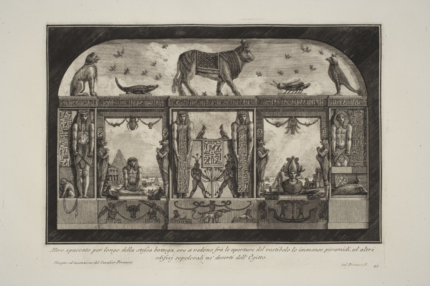 Otra sección transversal del mismo local, utilizado como café y llamado Caffè degli Inglesi. Diverse Maniere d’adornare i Cammini (1769). Fondazione Giorgio Cini, Venecia.
