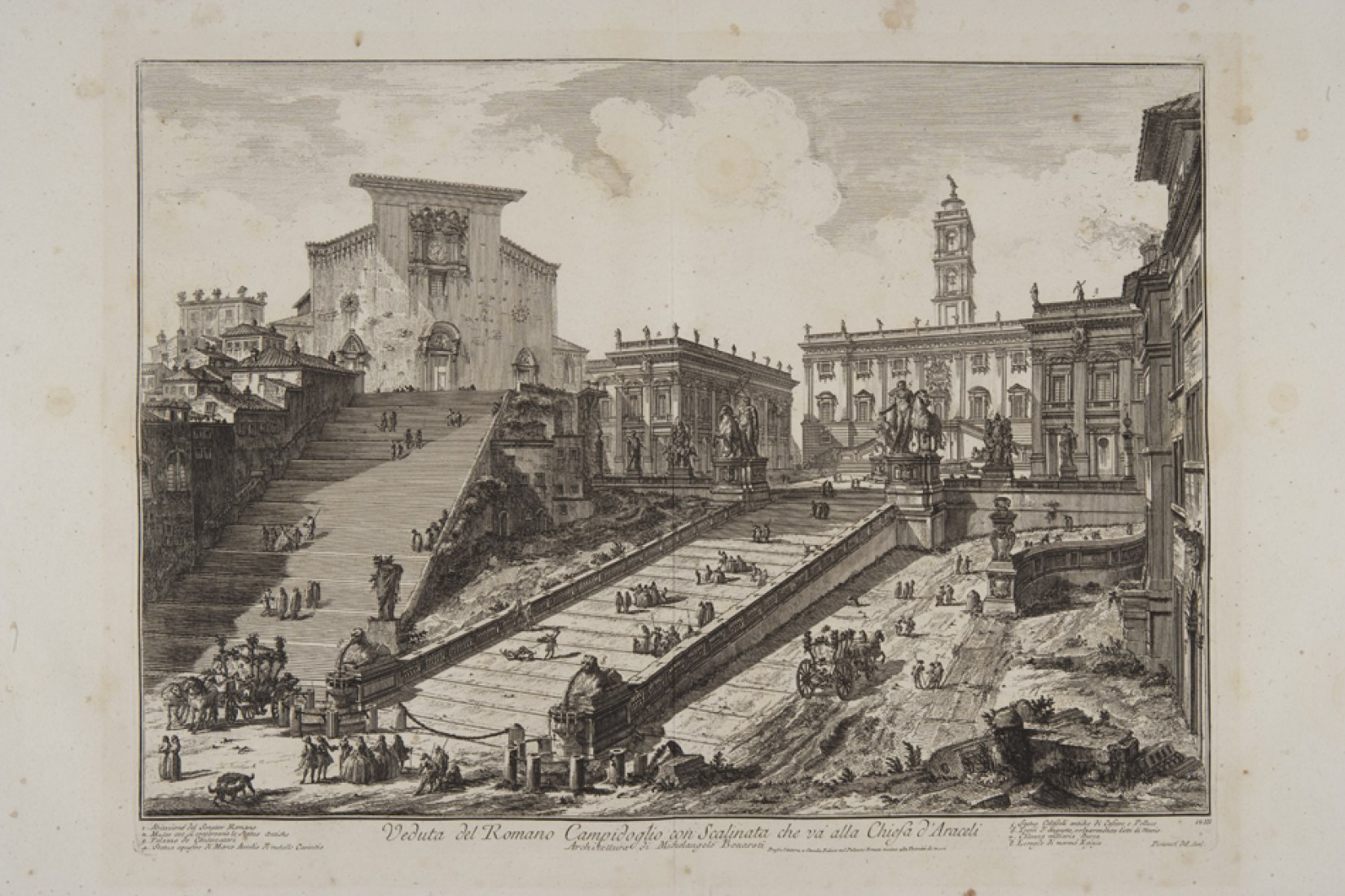 Vista de la colina Capitolina de Roma con escalinata que va a la iglesia de Aracoeli. Vedute di Roma . Fondazione Giorgio Cini, Venecia.