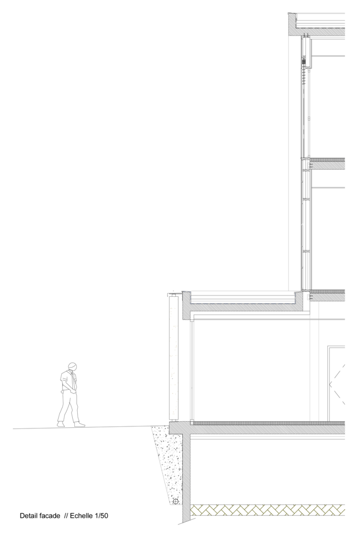 Sección constructiva. Nuevo edificio en el instituto Albert Einstein, por NBJ Architectes.