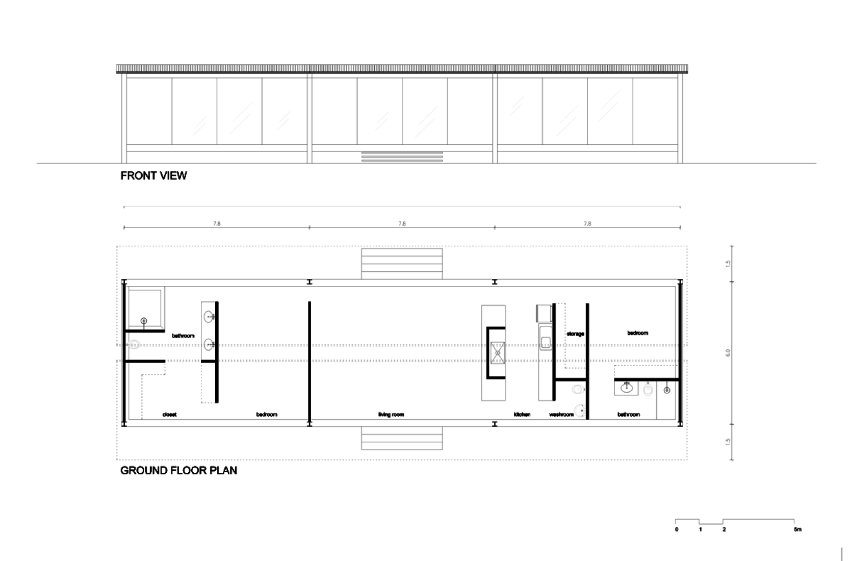 Ground floor plan and elevation. Image courtesy of Carla Juaçaba