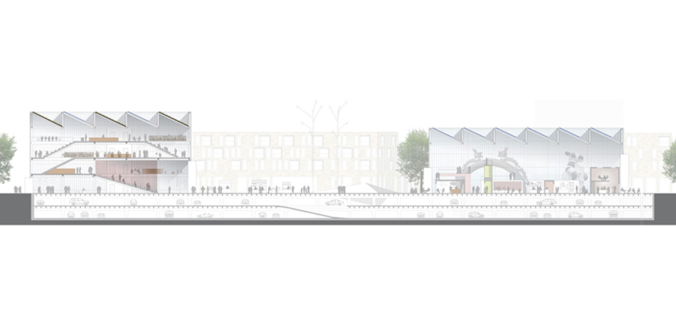 Section. Kbm by de+ge in Konigsbrunn, Germany. 2011. Plan courtesy of de+ge.