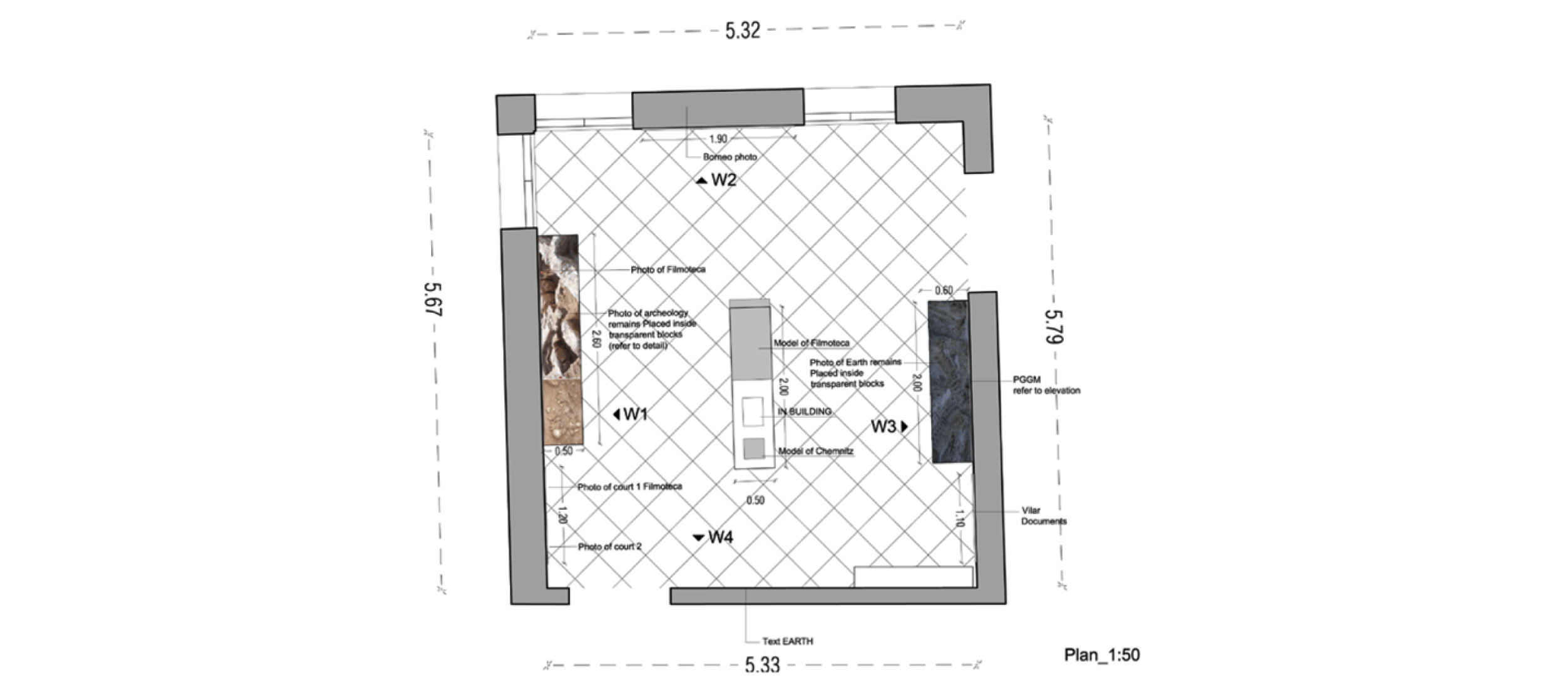 Plano de la exposición. Palazzo Bembo. Josep Lluís Mateo en la Biennale di Venezia, 2012.