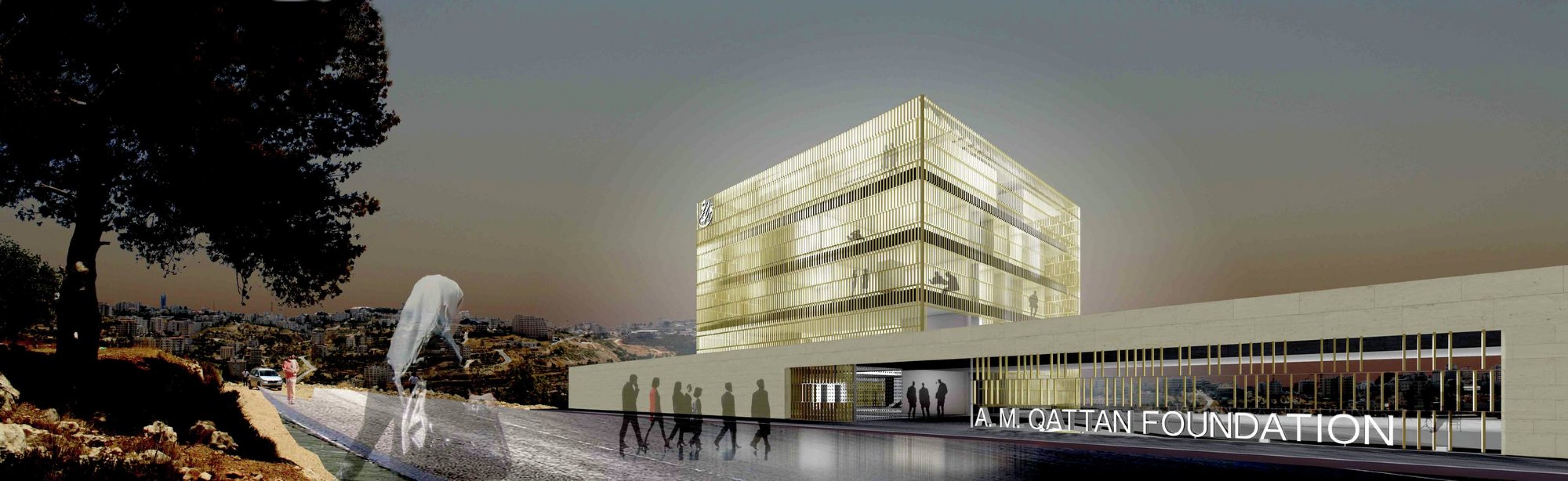 Render from outside, A.M. Qattan Foundation Building in Ramallah by Donaire Arquitectos.