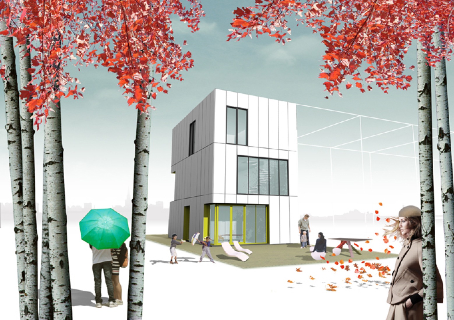 Exterior render. Row house 2 by de+ge in Noorderplassen West, Almere, Netherlands. Image courtesy of de+ge.ior. Row house 2 por de+ge en Noorderplassen West, Almere, Paises Bajos. Imagen cortesía de de+ge.