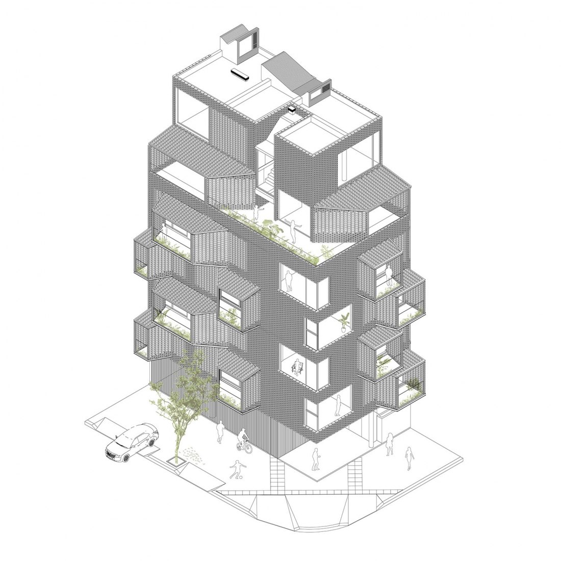 Axonométrica. Edificio M 5605 por Arqtipo.