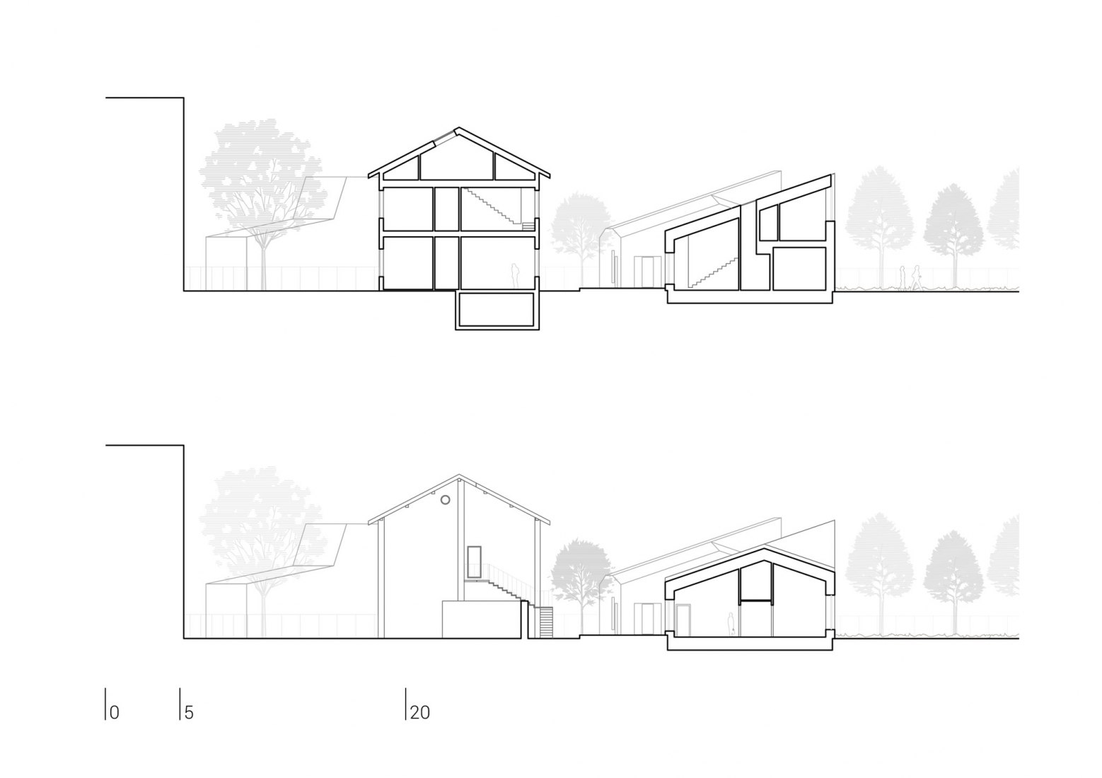 Sections. SON center for mental fragility "Cascina San Carlo" by B22. 