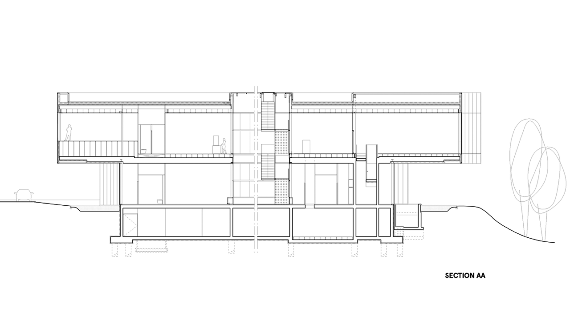 Sección longitudinal. Regiocentrale Zuid por Wiel Arets Architects. Imagen cortesía de WAA.