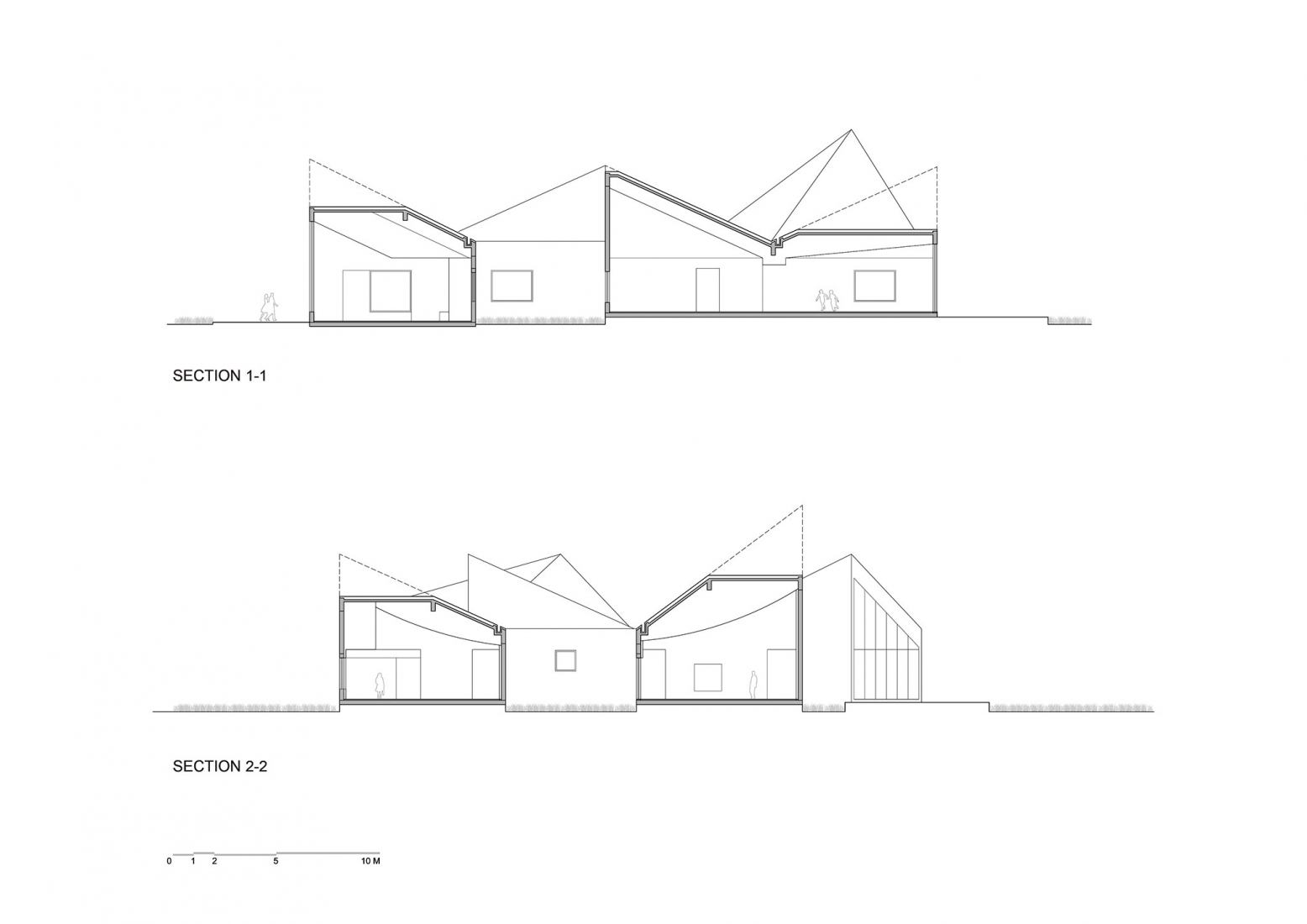 Section plans. The Library in Ice-Chrysanthemum Field by Atelier Xi.