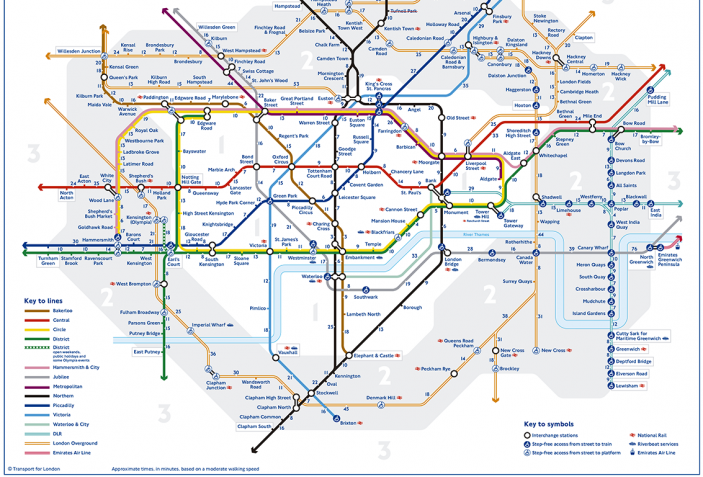 El nuevo mapa del Metro de Londres da los tiempos andando entre