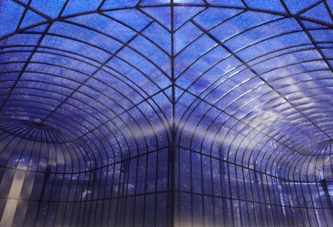 Interior+roof installation, "Written in the celestial bodies" by Soledad Sevilla for the Crystal Palace, 2011. Photo: Joaquín Cortés / Roman Lords. MNCARS.