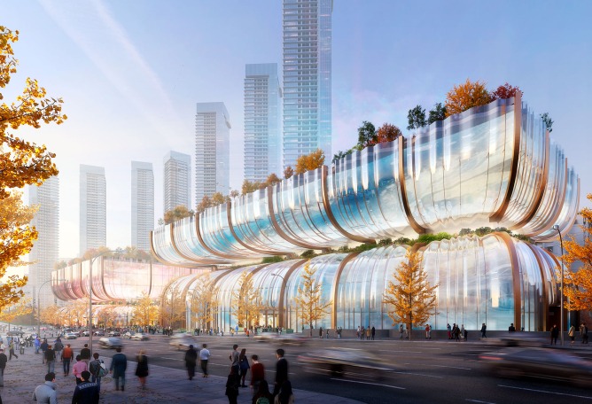 Hanwha Galleria por Heatherwick Studio. Visualización por Devisual.
