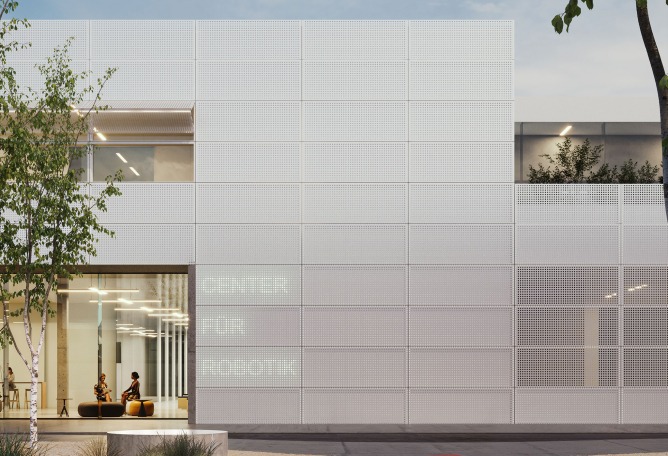 Façade view. Center for Robotics CERI by HENN. Rendering by HENN.