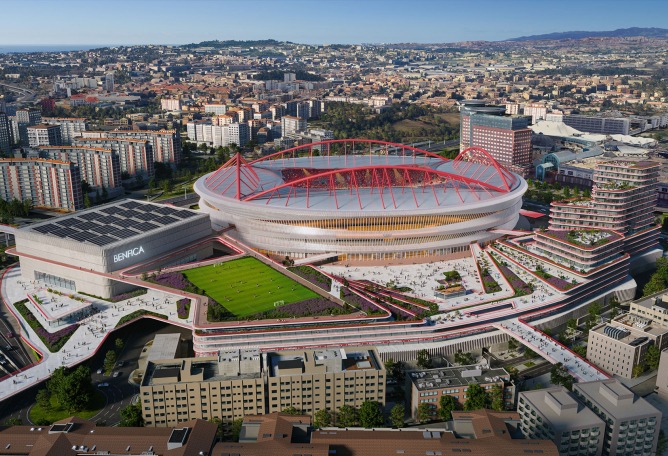 Master plan for the Estádio da Luz of S.L. Benfica by Populous and Saraiva + Associados. Rendering courtesy by Populous.