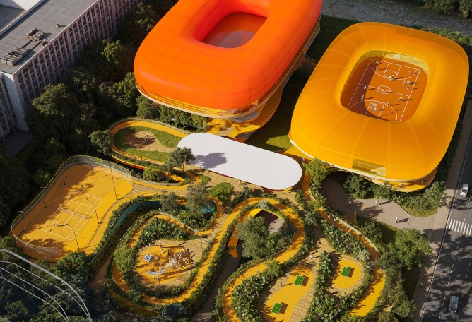 Polideportivo para el distrito de Songjiang en Shanghái por SelgasCano. Visualización por Playtime.