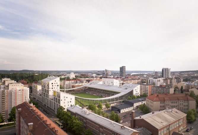 Estadio Tammela por JKMM Architects. Fotografía por Tuomas Uusheimo.
