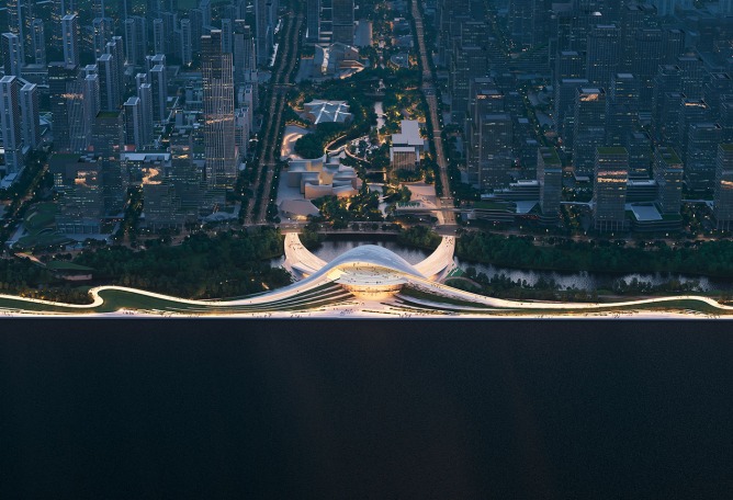 Hangzhou Qiantang Bay Art Museum by Snøhetta. Rendering by Atchain.