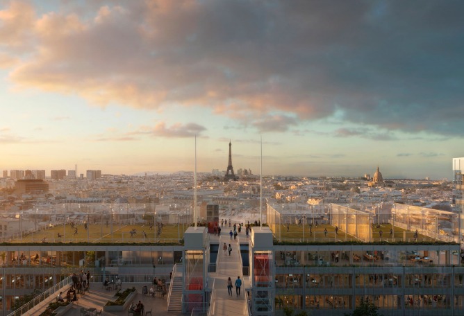 Centro Comercial Montparnasse y Torre CIT por Renzo Piano Building Workshop. Visualización por Renzo Piano Building Workshop. 