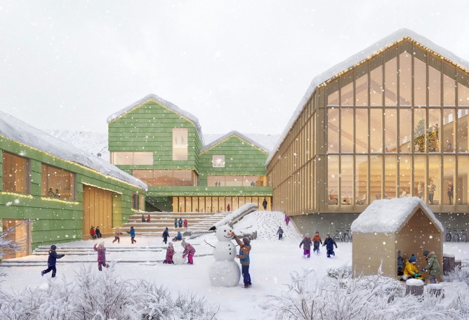 Glyvra School by Henning Larsen. Rendering courtesy of Henning Larsen. 