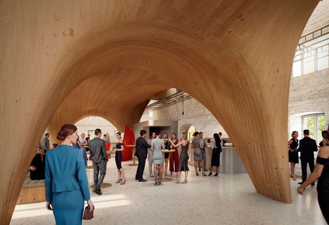 Rendering. Altdorf Concert Hall por Shigeru Ban Architects.