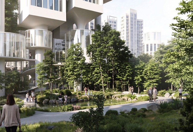 Rendering. "A High Rise on High Heels" by CRA-Carlo Ratti Associati.