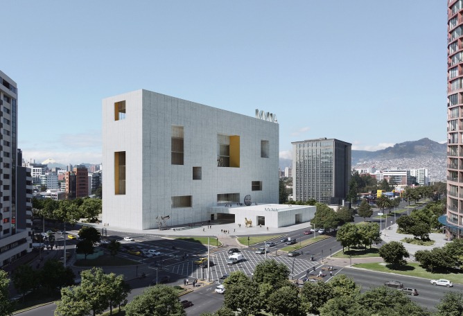 Vista del MuNa desde el Parque La Carolina. «Ecos del sol» por Estudio de Arquitectura Campo Baeza + Maoda. Cortesía de Estudio Campo Baeza/Ethan de Clerck.