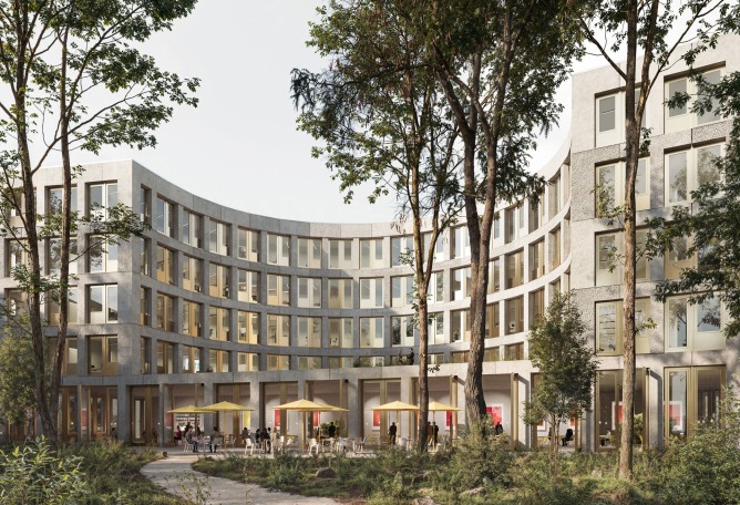 Extension of the Federal Ministry of Defence’s Berlin offices by Sauerbruch Hutton. Rendering by Philipp Obkircher.