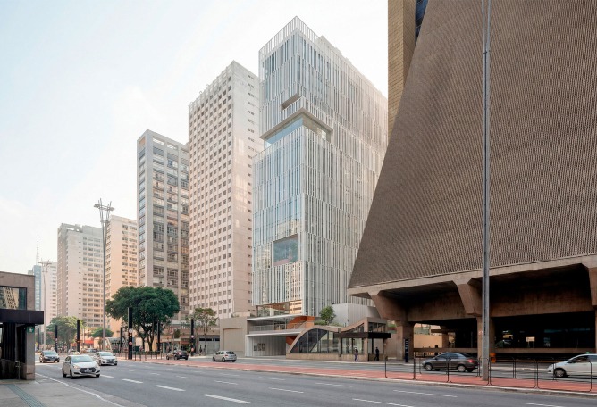 Elevation next to the FIESP building. New Itaú Cultural headquarters by Estúdio Module.