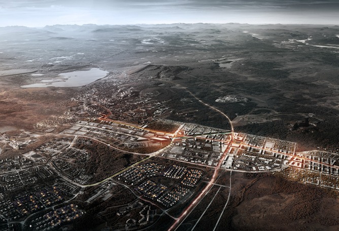 Vista general. Proyecto de nueva Kiruna. Imagen cortesía de White y Tegmark.