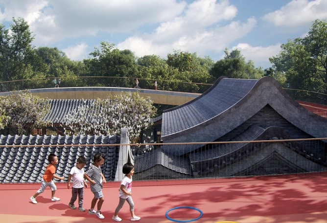 Rendering. Courtyard Kindergarten by MAD Architects