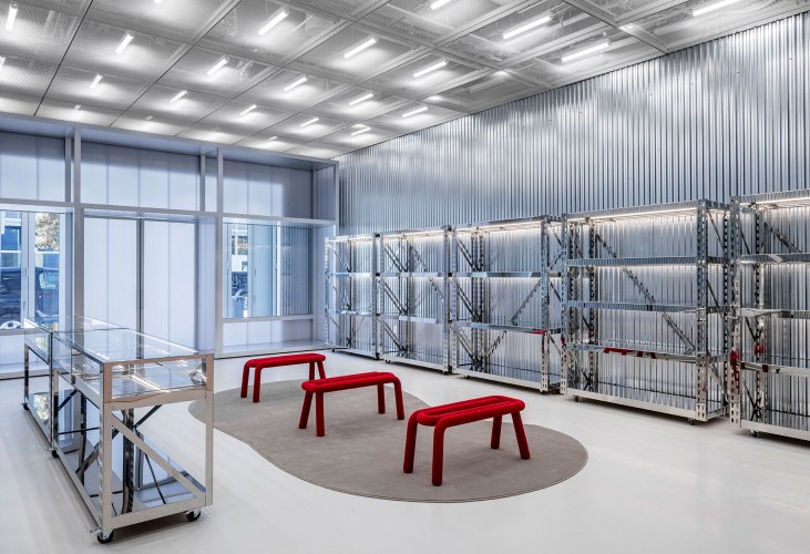 AMO completes off-white flagship store in paris with corrugated glass