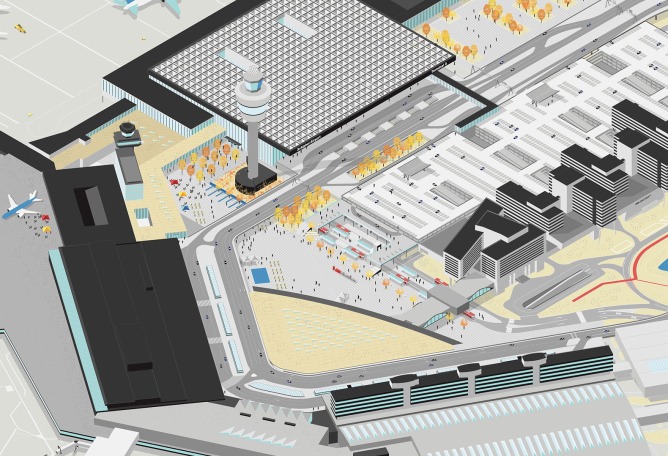 Axonométrica general. Nueva terminal del Aeropuerto de Schiphol Amsterdam.